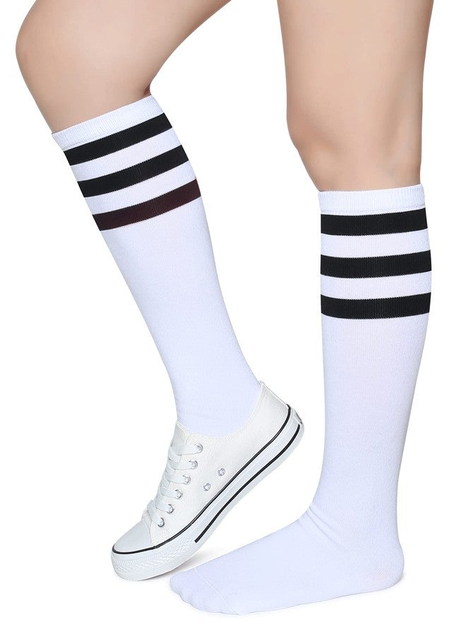 Pareberry Triple Stripes Soft Cotton Knee High Tube Socks for Men and Women (Z03-Black/White) - Image 3